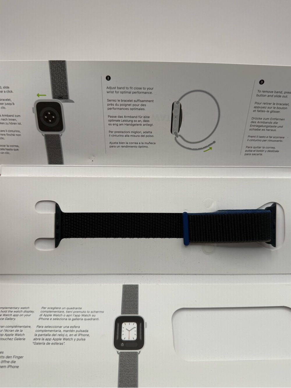 Apple Watch Black Nylon Sport Loop Band Blue Accent Official New